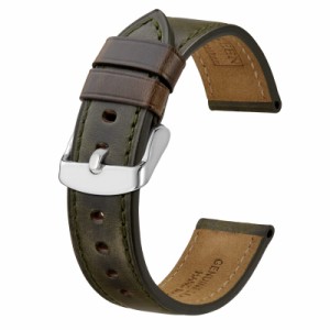 腕時計ベルト 本革 20mm ホーウィン(Horween) レザー時計バンド 取付工具付きダークグリーン