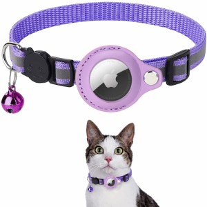 Orose Airtag gpsペット 追跡装置 エアタグ 猫用Collar 安全Collar ポリエステル 犬 猫用 パープル Collarスマホ対応 Collar猫 gpsペット