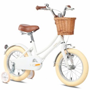 Glerc 12インチ子供用自転車 補助輪付き 可愛いこども用自転車 組み立て式 幼児自転車 カゴ付き 1〜4歳 白い