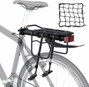 KOOPRO 自転車 荷台 リアキャリア 伸縮自在 調節可能 後付け 泥除け 反射板 荷物ネット付き