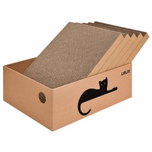 LIFLIX 猫 爪研ぎ 段ボール ダンボール箱に猫爪とぎ5枚入り 両面使い 猫ベッド 経済的 掃除楽 42×32×15cm