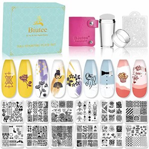 Biutee ネイルイメージプレートセット 12枚ネイルプレート 1スタンプ １スクレーパー 1カードバッグ ネイルステンシル ネイルプレート ネ