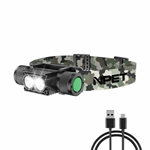 NPET LED ヘッドライト USB充電式 高輝度 超軽量 強力 小型 CREE社製LED 1100ルーメン明るい 6モード SOS点滅 IPX6防水防塵 2200mAh バッ