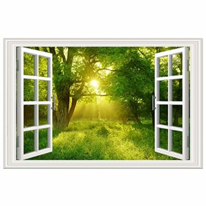 森林 木 偽窓ステッカー 窓ポスター 3D 立体 ステッカー 壁紙シール 風景ステッカー 剥がせる 防水 海 ビーチ ヤシの木 壁飾 自然風景 壁