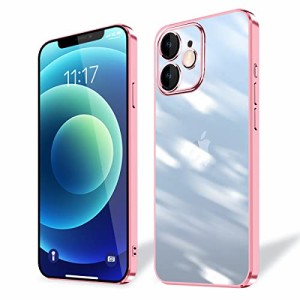 i Phone 12 ケース 軽量 アイフォン12 カバー スマホケース 背面クリア 周りメッキ加工 TPU バンパー 落下防止 ストラップホール付き 耐