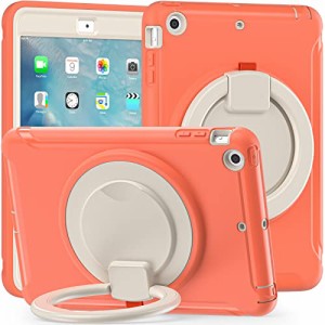 iPad Mini3 ケース Mini2 ケース Mini1 ケース リング付き 衝撃吸収 軽い 頑丈 360°回転スタンド 多方向 ハンドル付 ミニ3 ミニ2 カバー