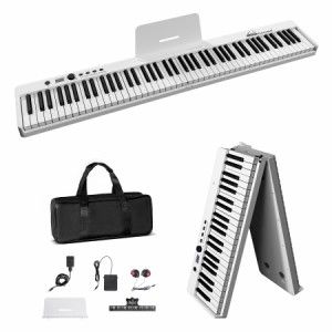 X-20 電子ピアノ 折り畳み式 88鍵盤 初心者向け midi対応 補助ペダル サスティンペダル (白)