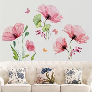 WOHAHA ウォールステッカー おしゃれ 花 植物 ピンクの花 蝶々 壁紙シール はがせる 北欧 リビング ベッドルーム 書斎 壁飾り エレガント