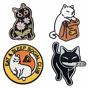 刺繍猫アイロンワッペン接着アップリケ パッチDIY アクセサリー、猫装飾パッチ補修、ジャケット、帽子、バックパック、ジーンズ用のネコ