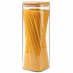 ComSaf パスタケース 2100ml スクエア パスタ保存容器 ガラスキャニスター 密閉 パスタ入れ 保存瓶 密封瓶 食品貯蔵容器 竹蓋付き 小麦粉