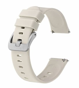 BISONSTRAP ゴム時計バンド 20mm 超薄型 シリコン腕時計ベルトQuick Release 完全防水 替えベルト ホワイト/シルバーバックル