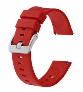 BISONSTRAP ゴム時計バンド 20mm 超薄型 シリコン腕時計ベルトQuick Release 完全防水 替えベルト レッド/シルバーバックル