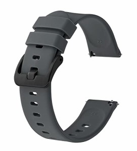 BISONSTRAP ゴム時計バンド 20mm 超薄型 シリコン腕時計ベルトQuick Release 完全防水 替えベルト グレー/ブラックバックル