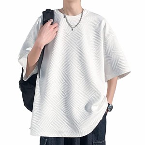 Culeevp 夏服 メンズ tシャツ メンズ 半袖 大きいサイズ 無地 五分袖 速乾性 柔らかい 服 メンズ 白XL