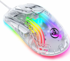 MAMBASNAKE X400 ゲーミングマウス 透明 スケルトン マウス 有線 軽量 プログラム可能 RGB イルミネーション 13種類照明効果 消灯でき 光