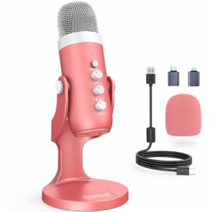 ZealSound 配信用マイク ASMRマイク コンデンサーマイク USB エコー機能、卓上マイクスタンド、PC用録音マイク、単一指向性集音、高感度