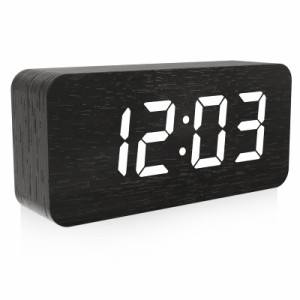 デジタル目覚まし時計 木製置き時計 大型 led 時計 LED時間表示3目覚まし時計設定 USB給電 き湿度と温度検出電子時計、寝室、ベッドサイ