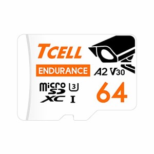 TCELL 高耐久 監視カ メラ用 64GB microSDXC メモリ カード アダプター付き - A2、USH-I U3、V30、4K、マイクロSDカード、読み込み/書き