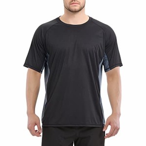 Muxuryee ラッシュガード メンズ 半袖 ドライtシャツ ロングス リーブ 水着 体型カバー 日焼け予防 水陸両用 冷感 吸汗速乾 3011 BK/DGY