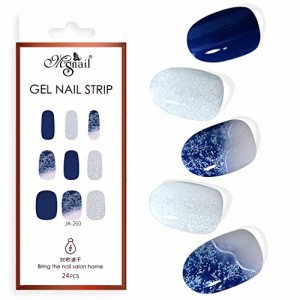 Ms Nail ジェルネイルシール 硬化タイプ ネイルシール ジェルネイル 貼るだけ Mini UVライト付いたセット 24枚 簡単オフ ツール付き