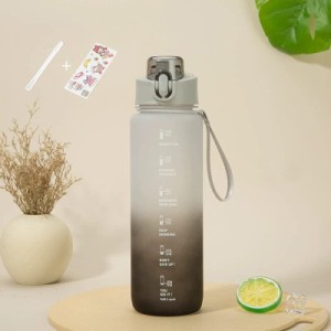 水筒 1000ml ポータブルストロースポーツウォーターボトル水筒 1リットル ウォーターボトル タイムマーカー付き プラスチックウォーター