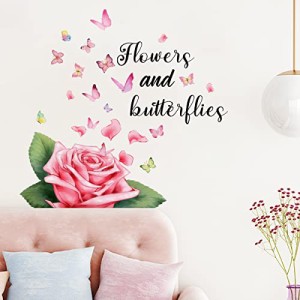 ピンクのバラの花 ウォールステッカー ピンク 花 植物 蝶 壁紙シール はがせる おしゃれ 北欧 diy wall sticker decoration ウォールステ