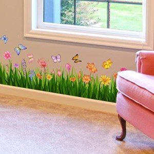 五色のこすの菊 ウォールステッカー ピンク 花 植物 蝶 壁紙シール はがせる おしゃれ 北欧 diy wall sticker decoration ウォールステッ