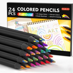 Shuttle Art 色鉛筆 12色 24本セット カラフル 虹色鉛筆 レインボー 多色鉛筆 鮮やか イラスト デザイン デッサン 落書き 大人の塗り絵 