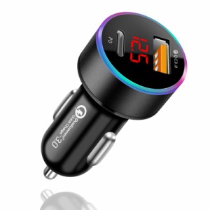 BELIYO for シガーソケット usb 車 電圧計 シガーソケット usb 充電器 車用【QC3.0+PDポート】車用 usb電源ポート 急速充電 小型 軽量 電