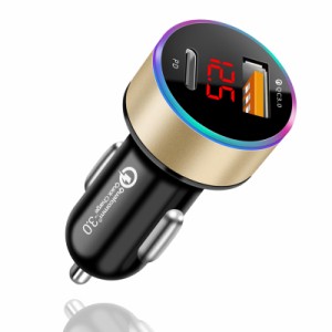 BELIYO シガーソケット usb 車 電圧計 シガーソケット QC3.0ポート+PDポート 車載充電器 車 usb シガーソケット usb 急速充電 LEDデジタ