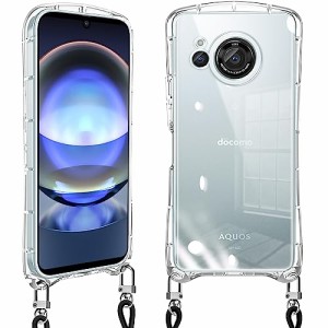 AQUOS R8 ケース クリア ショルダー アクオスR8 SH-52D スマホケース 全透明 耐衝撃 カバー 肩掛け 首掛け 可愛い かわいい 韓国 透明 TP