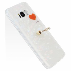 JOOBOY Samsung Galaxy S8 SC-02J SCV36 用 ケース リング付き かわいい ハート柄 レンズ保護 tpu ソフト ストラップホール付き 耐衝撃 