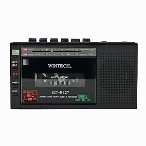 WINTECH MicroSD/USB録音対応モノラルラジカセ SCT-R227K ブラック AM/FMチューナー 乾電池対応 ACアダプター付属 FMワイドバンド対応