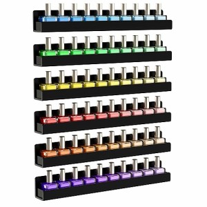 FEMELI マニキュア収納ラック ネイルカラー収納 マニキュアディスプレイ ネジで取付 壁掛け U型棚 6点セット アクリル製 (黒い)