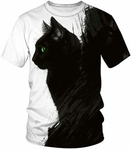 Amade メンズ 半袖Tシャツ おもしろ 黒猫 猫tシャツ かわいい おしゃれ 男女兼用 カップルTシャツ カジュアル お揃い-JP069-B50-L 1枚