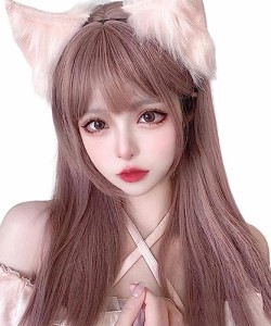 FORCUTEUウィッグ セミロング ピンク ストレート ミディアム かつら 女装 フルウィッグ レディース 女性 カツラ ファッション 地雷 コス