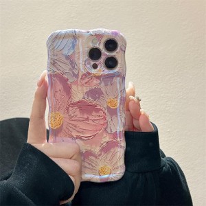 QLTYPRI i Phone 14ケース TPUカバー おしゃれ 韓国 可愛い 花柄 薄型 軽量 耐衝撃 スマホケース ワイヤレス充電対応 ストラップホール付