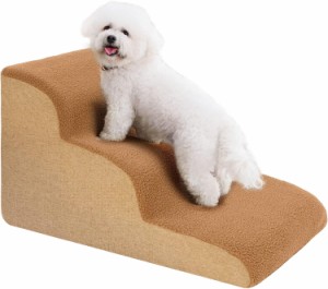 Uross犬用階段小型犬用-犬用ステップ階段スロープベッドカウチ用、犬がベッドに乗るための高密度フォームペットステップ階段、3段猫用ド