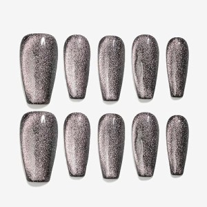 Sun＆Beam Nails 手作り ネイルチップ ミディアム ロング バレリーナ つけ爪 コフィン 無地 ブラック ピンク キャットアイ マグネット 人