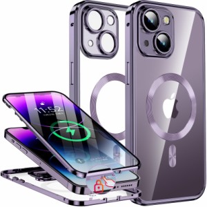 【押さえロック式＆本体の色・CDループ】i Phone14 Plus用 ケース 両面ケース＋マグセーフ対応一体型レンズ保護カバー スマホケー