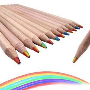 YFFSFDC 色鉛筆7in1 鉛筆カラフル色鉛筆スケッチ、芸術、塗り絵、着色、学生用7色芯 多色えんぴつシンプルギフト（木色、12本セット)