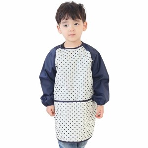 プリエ 子供用 キッズ ユニセ ックス 防水 絵画 スモック エプロン1歳-10歳用 (S-XXL size), Navy Heart Dot (26-S)