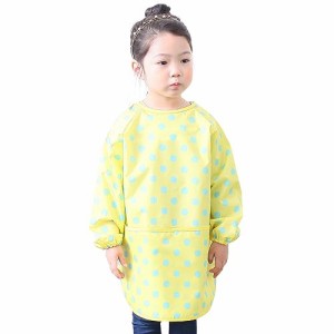 プリエ 子供用 キッズ ユニセ ックス 防水 絵画 スモック エプロン1歳-10歳用 (S-XXL size), Yellow Dot (01-L)