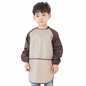 プリエ 子供用 キッズ ユニセ ックス 防水 絵画 スモック エプロン1歳-10歳用 (S-XXL size), Brown Check (18-M)