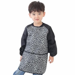 プリエ 子供用 キッズ ユニセ ックス 防水 絵画 スモック エプロン1歳-10歳用 (S-XXL size), Black Leopard (32-S)