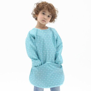 プリエ 子供用 キッズ ユニセ ックス 防水 絵画 スモック エプロン1歳-10歳用 (S-XXL size), Sky Blue/Heart Dot (56-XL)