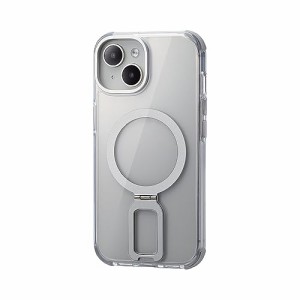 エレコム iPhone15 ケース マグネット 磁力吸着 マグネット内蔵 スタンド付き ストラップホール付き ワイヤレス充電対応(磁力吸着タイプ