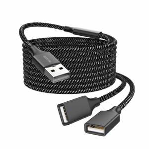 USB延長ケーブル、USB分岐器USB Aオス〜2メス延長ケーブル耐久性のあるUSB分岐器ケーブルナイロン編み高速データ伝送とプリンタ、USBキー