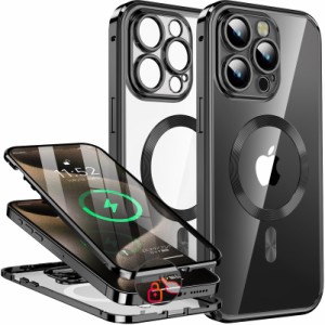 【押さえロック式＆本体の色・CDループ】i Phone15 Pro 用 ケース 両面ケース＋マグセーフ対応一体型レンズ保護カバー ストラップ