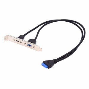 cablecc 5Gbps 19/20ピン USB3.0 マザーボード デュアルポート USB 3.0 ＆ USB-C Type-C メス PCI-E バックパネルケーブル 50cm